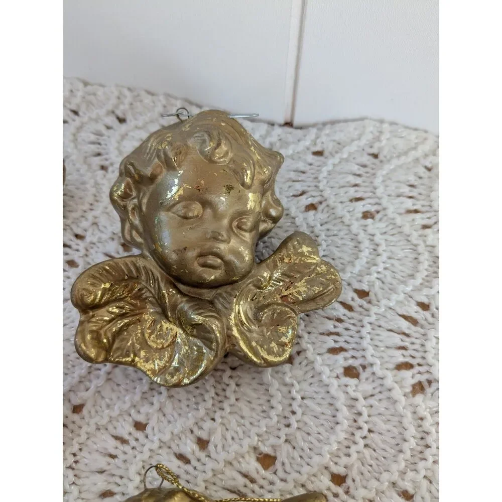 Lot of 4 Vintage Cherub Angel Ornaments - Gold - Ceramic